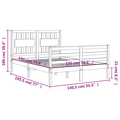 vidaXL Bedframe met hoofdbord massief hout wit