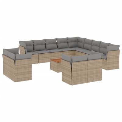 vidaXL 14-delige Loungeset met kussens poly rattan beige