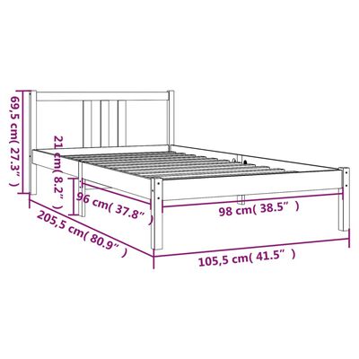 vidaXL Bedframe massief hout honingbruin 100x200 cm