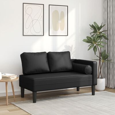 vidaXL Chaise longue met kussens kunstleer zwart