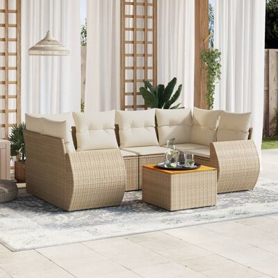 vidaXL 7-delige Loungeset met kussens poly rattan beige