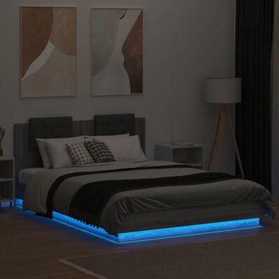 vidaXL Bedframe met hoofdbord en LED grijs sonoma eiken 140x200 cm