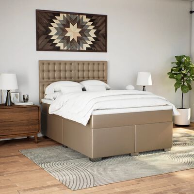 vidaXL Boxspring met matras kunstleer cappuccinokleurig 140x200 cm