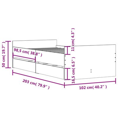 vidaXL Bedframe met lades sonoma eikenkleurig 100x200 cm