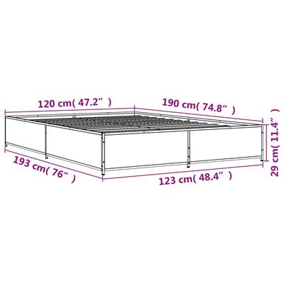 vidaXL Bedframe bewerkt hout metaal gerookt eikenkleurig 120x190 cm