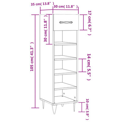 vidaXL Schoenenkast 30x35x105 cm bewerkt hout hoogglans wit