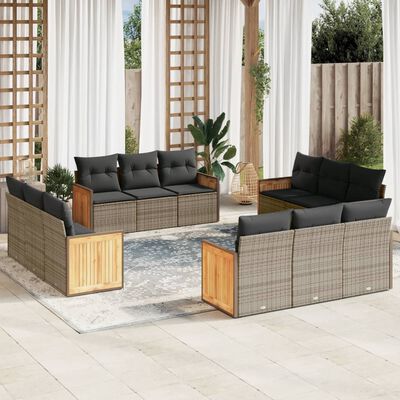 vidaXL 12-delige Loungeset met kussens poly rattan grijs