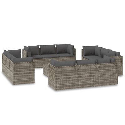 vidaXL 13-delige Loungeset met kussens poly rattan grijs