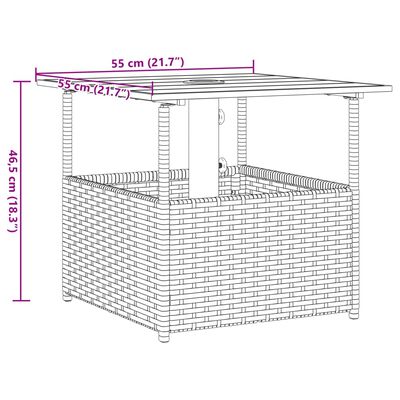 vidaXL Tuintafel met parasolgat 55x55x46,5 cm poly rattan zwart