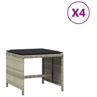 vidaXL Tuinkrukken 4 st met kussens 40x40x35 cm poly rattan lichtgrijs