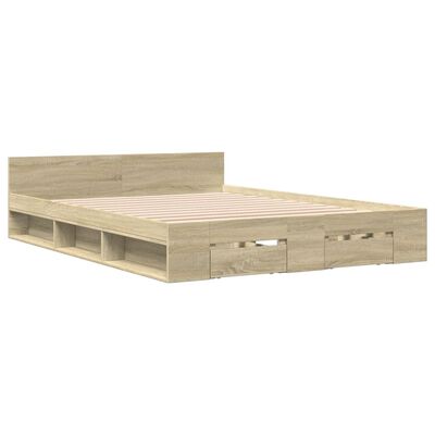 vidaXL Bedframe met lades bewerkt hout sonoma eikenkleurig 140x200 cm