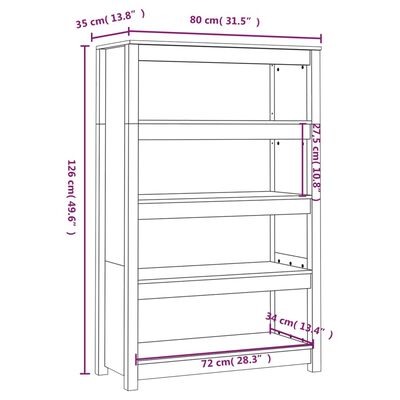 vidaXL Boekenkast 80x35x126 cm massief grenenhout wit