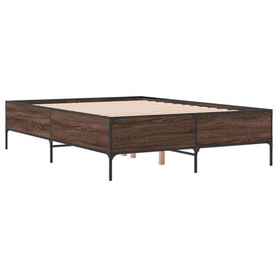 vidaXL Bedframe bewerkt hout metaal bruin eikenkleur 150x200 cm