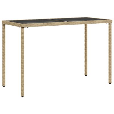 vidaXL Tuintafel met glazen blad 115x54x74 cm poly rattan beige