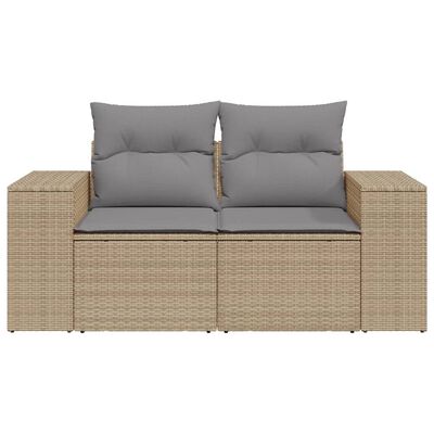 vidaXL Tuinbank 2-zits met kussens poly rattan beige