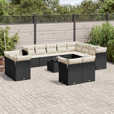 vidaXL 13-delige Loungeset met kussens poly rattan zwart