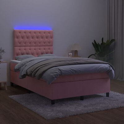 vidaXL Boxspring met matras en LED fluweel roze 120x190 cm