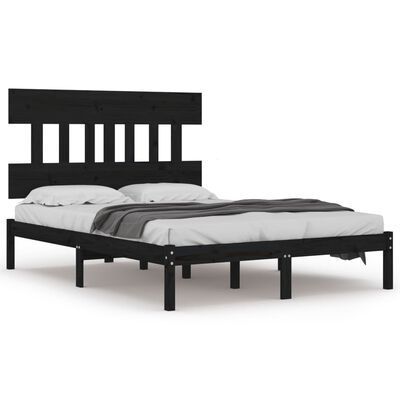 vidaXL Bedframe massief hout zwart 135x190 cm