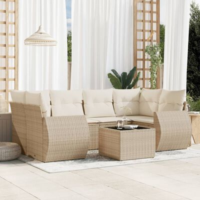 vidaXL 7-delige Loungeset met kussens poly rattan beige