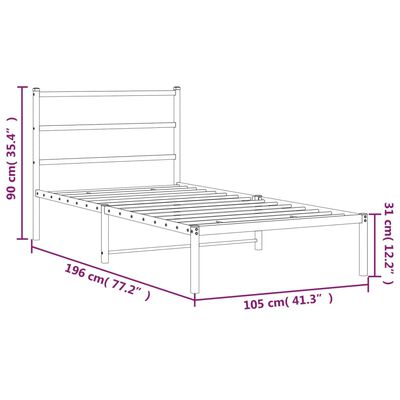 vidaXL Bedframe met hoofdbord metaal zwart 100x190 cm