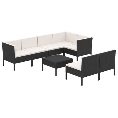 vidaXL 8-delige Loungeset met kussens poly rattan zwart