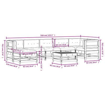 vidaXL 8-delige Loungeset met kussens geïmpregneerd grenenhout