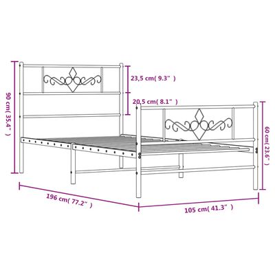 vidaXL Bedframe met hoofd- en voeteneinde metaal wit 100x190 cm