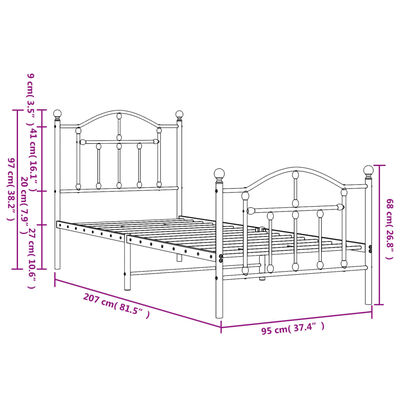 vidaXL Bedframe met hoofd- en voeteneinde metaal zwart 90x200 cm