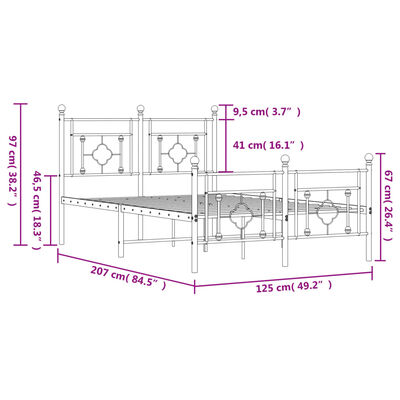 vidaXL Bedframe met hoofd- en voeteneinde metaal zwart 120x200 cm