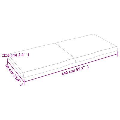 vidaXL Tafelblad natuurlijke rand 140x60x(2-6) cm massief eikenhout