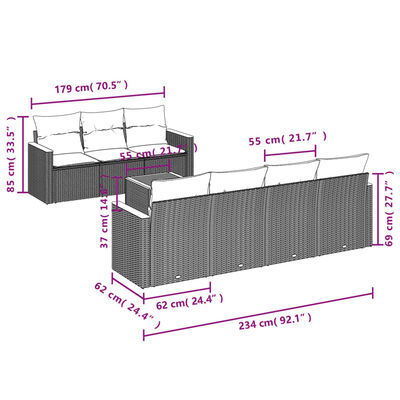 vidaXL 8-delige Loungeset met kussens poly rattan beige