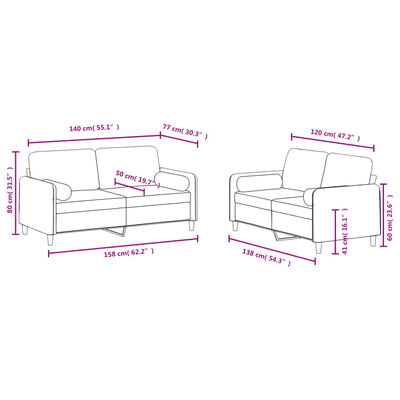 vidaXL 2-delige Loungeset met kussens fluweel lichtgrijs