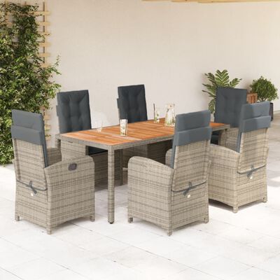 vidaXL 7-delige Tuinset met kussens poly rattan grijs