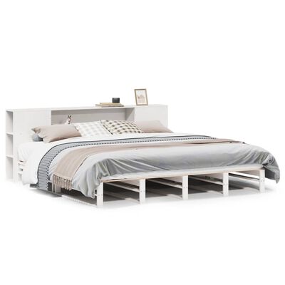 vidaXL Bed met boekenkast zonder matras massief hout wit 180x200 cm