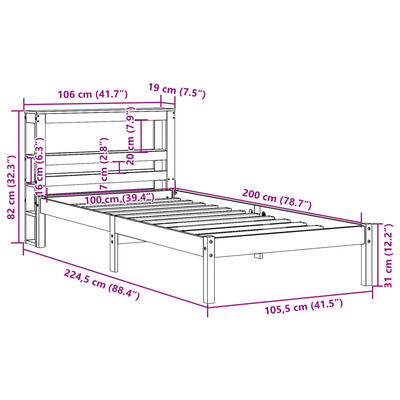 vidaXL Bedframe zonder matras massief grenenhout 100x200 cm