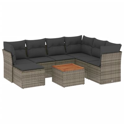 vidaXL 8-delige Loungeset met kussens poly rattan grijs