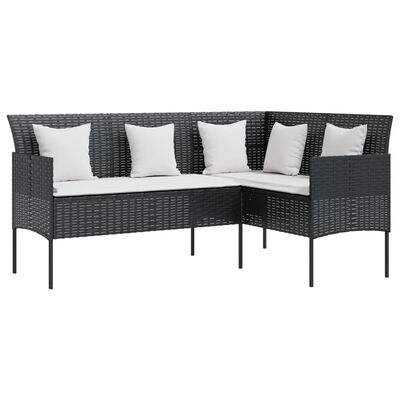 vidaXL Loungebank met kussens L-vormig poly rattan zwart