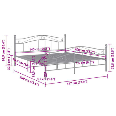 vidaXL Bedframe metaal grijs 140x200 cm