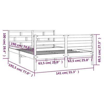 vidaXL Bedframe massief hout wit 135x190 cm