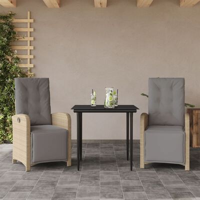 vidaXL 3-delige Bistroset met kussens poly rattan beige