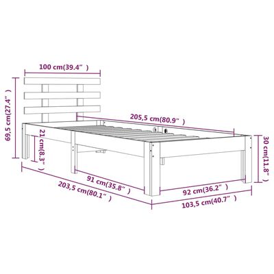 vidaXL Bedframe massief hout wit 100x200 cm