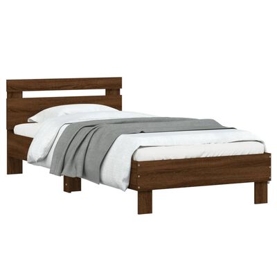 vidaXL Bedframe met hoofdbord zonder matras bruin eikenkleur 75x190 cm