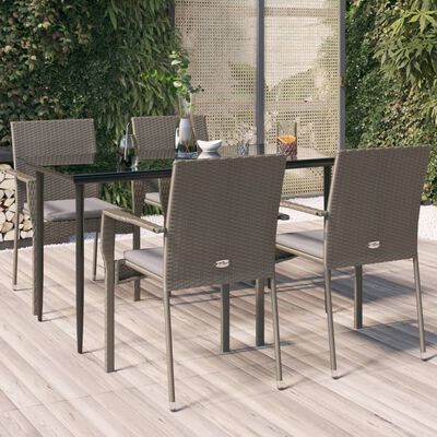 vidaXL 5-delige Tuinset met kussens poly rattan zwart en grijs