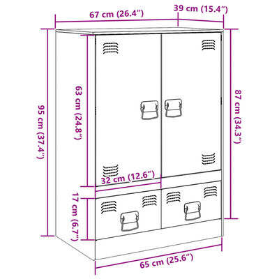 vidaXL Hoge kast 67x39x95 cm staal wit