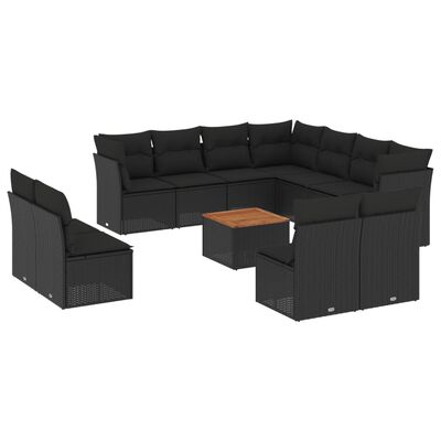 vidaXL 12-delige Loungeset met kussens poly rattan zwart