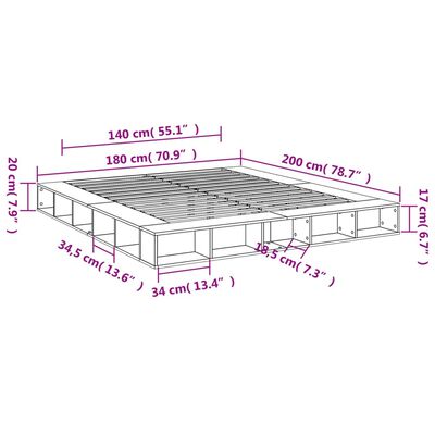 vidaXL Bedframe bewerkt hout betongrijs 180x200 cm