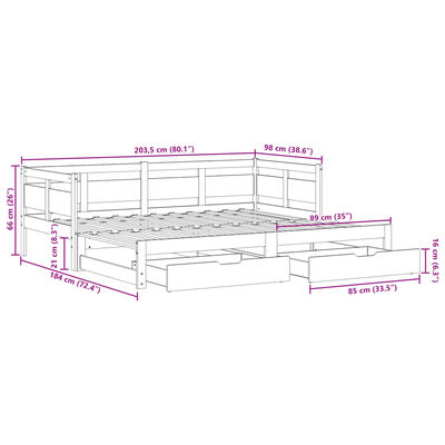 vidaXL Slaapbank met onderschuifbed/lades zonder matras 90x200 cm wit