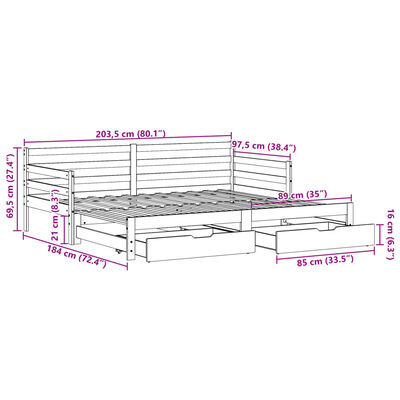 vidaXL Slaapbank met onderschuifbed/lades zonder matras 90x200 cm wit