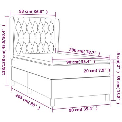 vidaXL Boxspring met matras fluweel lichtgrijs 90x200 cm