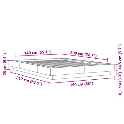 vidaXL Bedframe bewerkt hout bruin eikenkleur 140x200 cm